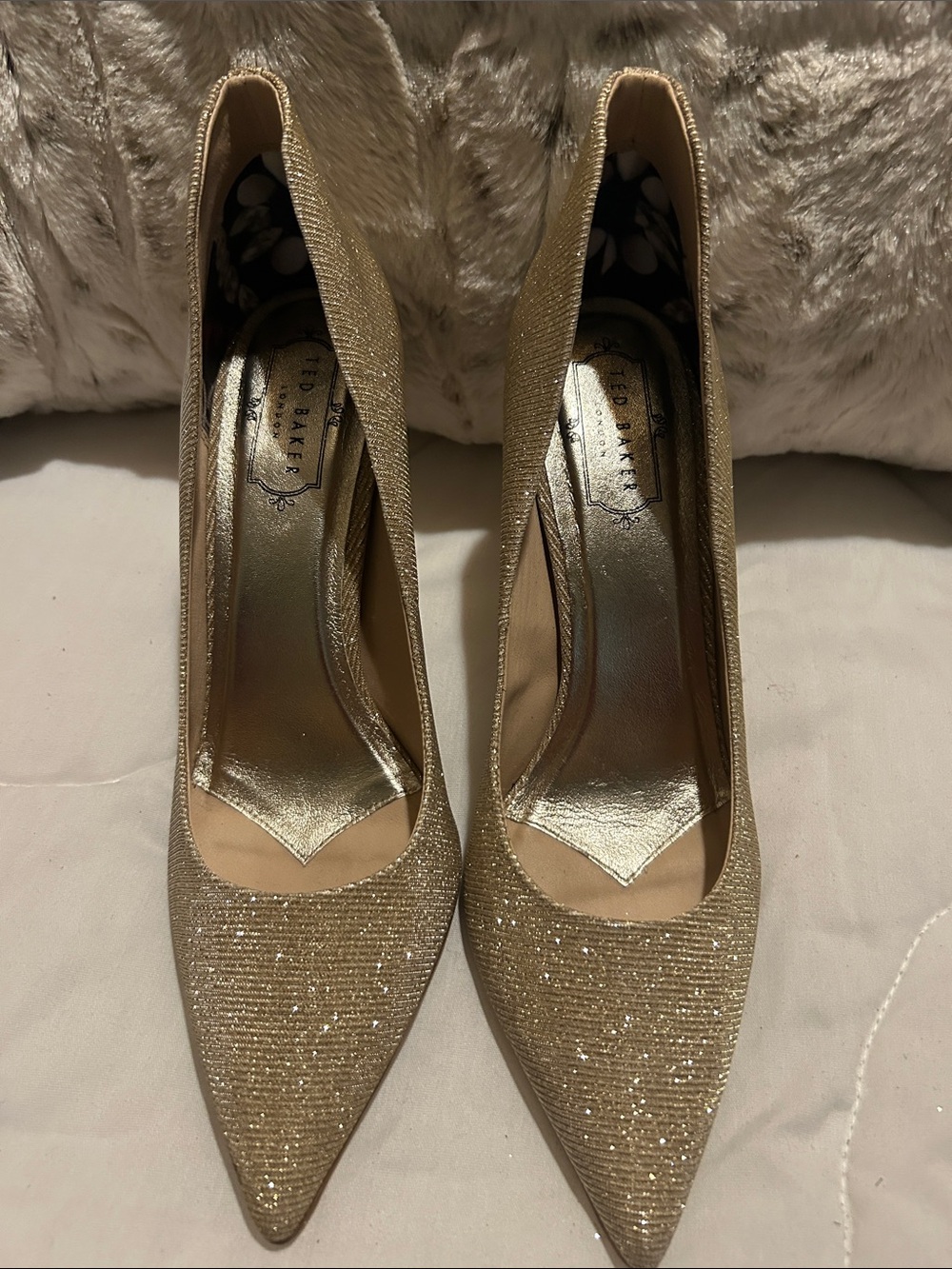 Ted Baker Glittered Gold Pointed Pumps